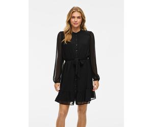 Chiffonkleid VILA "VIFALIA L/S DRESS - NOOS", Damen, Gr. 34, N-Gr, schwarz (schwarz beauty), Web, Obermaterial: 100% Polyester, unifarben, regular fit kniefrei, Rundhals, elastischer Bund, Kleider Chi