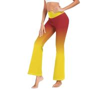CHIFIGNO Damen Yogahose, Bootcut-Yoga-Leggings für Damen, Crossover-Stil, hohe Taille, Fitness-Leggings, Orange Gelb Farbverlauf, M