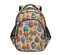CHIFIGNO Farbenfroher Roboter-Schulrucksack, Reise-Büchertasche, Jungen, Mädchen, Kinder, Wanderrucksack mit reflektierenden Streifen, Bunte Roboter 1, M