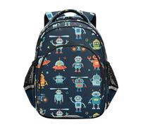 CHIFIGNO Rucksack mit niedlichem Cartoon-Roboter, blau, für Schule, Mädchen, Jungen, Büchertasche mit reflektierenden Streifen, leichter Studentenrucksack, Niedliche Cartoon-Roboter, blau, Medium