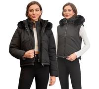 chiguomaoyi Leichte Winterjacken für Damen 2-in-1 Steppjacke mit kurzen Ärmeln Kapuze wärmende Steppjacke für Damen modische Oberbekleidung