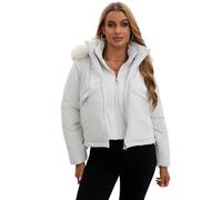 chiguomaoyi Leichte Winterjacken für Damen 2-in-1 Steppjacke mit kurzen Ärmeln Kapuze wärmende Steppjacke für Damen modische Oberbekleidung