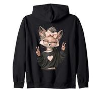 Chihuahua Girl Double Peace Zeichen Rosa Schleife Pop Graphic Trippy Kapuzenjacke