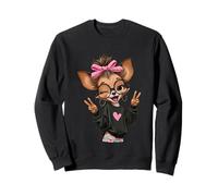 Chihuahua Girl Winking Double Peace Zeichen Pop Grafik Verspielt Sweatshirt