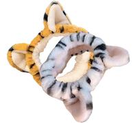 CHILDWEET Tiger Plüsch Haarband 2 Stück Breites Elastisches Make Up Stirnband mit Tigerohren für Damen Kurzbad und Spa Anwendungen