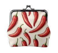 Chili Pepper Münzgeldbörse mit rotem Aufdruck für Damen, Kuss-Lock-Geldbörse, kleine Geldbörse aus PU-Leder