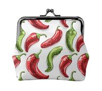 Chili Pepper Münzgeldbörse mit rotem und grünem Druck, Kuss-Lock-Geldbörse, kleine Geldbörse aus PU-Leder