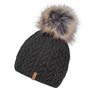 CHILLOUTS Bommelmütze mit Fleecefutter - Wintermütze mit abnehmbaren Kunstfellbommel schwarz Tabea