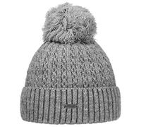 Chillouts Mütze Estephania Damen Bommel Feinstrick Zopfmuster mit Fleecefutter One Size Grau Melange