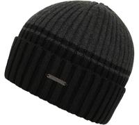 Beanie CHILLOUTS "Malik Hat", Damen, dunkelgrau, schwarz, Rippstrick, Materialmix, Mützen, Mit Umschlag, zweifarbig (67380864-0) dunkelgrau, schwarz
