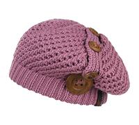 CHILLOUTS Nelly Strickbaskemütze Damen - Damenbaske Holzknopf Damenmütze Herbst-Winter - One Size Flieder