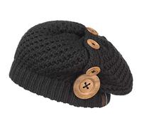CHILLOUTS Nelly Strickbaskemütze Damen - Damenbaske Holzknopf Damenmütze Herbst-Winter - One Size schwarz
