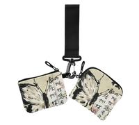 Chinesische Kalligraphie-Münzgeldbörse, Kreditkartenetui, niedlich, modisch, mit Handgelenkriemen, Schwarz, 2 Packungen, Chinesische Kalligraphie mit schwarzem Schmetterling, 1 size, Casual