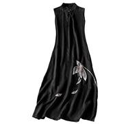 Chinesischer Kleid Für Damen - Modische Ärmellose Kleider Für Damen, Modern, Verbessert, Traditionell, Qipao, Lang, Sommer, Vintage, Cheongsam, Elegante Alltagskleidung, Retro-Robe, Schwarz, Xxl