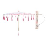 Chinesischer Regenschirm mit Quasten 82cm Rosa | Holz, Seidenstoff und Polyester, 1 Satz Dekorativ, für Kostüme und Fotoshootings