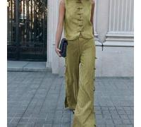 Chinesischer Stil ärmellose Weste und weite Hose Set. Resort, Lässig, eleganter Stil. Ästhetisch schick