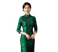 Chinesisches Kleid Für Damen - Herbst-Temperament, Grünes Cheongsam, Langärmelig, Chinesischer Traditioneller Stil, Retro, Schlankes Qipao-Hochzeits-Partykleid Für Frauen, Stil A, XL
