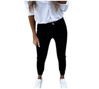 Chino Damen Cropped 7/8 Hose Sommer Chinohose Stretch Elegant Slim Fit Stoffhose Frauen Elegante Skinny Damenhose (Black, M)
