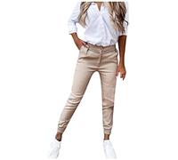 Chino Damen Hose Cropped 7/8 Sommer Chinohose Stretch Elegant Slim Fit Stoffhose Frauen Elegante Hosen Skinny Damenhose Sommerhose (Khaki, XXL)