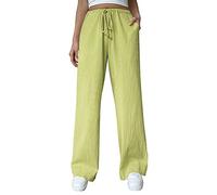 Chino Hose Damen Sommer - Modische Freizeithose für Damen aus reiner Baumwolle mit Kordelzug in der Taille und weitem Bein Kordelzug und Taschen Strandhose