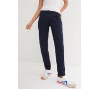 Chinohose BONPRIX, Damen, Gr. 44, N-Gr, dunkelblau (länge: regulär), Twill, Obermaterial: 98% Baumwolle, 2% Elasthan, unifarben, washed, regular fit lang, Hosen Chinohose, schmale Form, mit Bundfalten