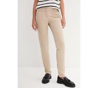 Chinohose BONPRIX, Damen, Gr. 44, N-Gr, sand (länge: regulär), Twill, Obermaterial: 98% Baumwolle, 2% Elasthan, unifarben, washed, regular fit lang, Hosen Chinohose, schmale Form, mit Bundfalten und p