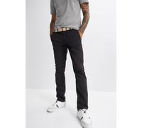 Chinohose BONPRIX "Regular Fit Chinohose mit Komfortbund und Gürtel, Straight", Herren, Gr. 48, N-Gr, schwarz, Obermaterial: 98% Baumwolle, 2% Elasthan, regular fit, Hosen Chinohose, aus Baumwolle und