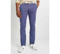 Chinohose BONPRIX "Regular Fit Chinohose mit Komfortbund und Gürtel, Straight", Herren, Gr. 52, N-Gr, blau (indigo), Obermaterial: 98% Baumwolle, 2% Elasthan, regular fit, Hosen Chinohose, aus Baumwol