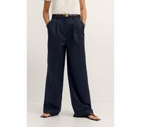 Chinohose BUGATTI, Damen, Gr. 38, Normalgrößen, blau (390, marine), 55% Baumwolle, 42% Polyester, 3% Elasthan, unifarben, normal, Hosen Chinohose, mit weitem Bein aus Stretch-Baumwolle (97275941-38) 3