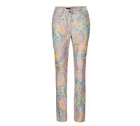 Chinohose GOLDNER "Kurzgröße Elegante Hose LOUISA mit Paisley-Muster", Damen, Gr. 21, K-Gr, grün (flieder, graugrün, gemustert), Obermaterial: 68% Baumwolle CO. 29% Polyester PES. 3% Elasthan EL., Hos