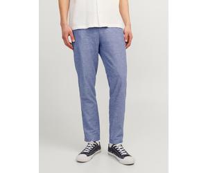 Chinohose JACK & JONES "JPSTACE SUMMER CHINO PANT SN", Herren, Gr. 31, Länge 34, blau (faded denim detail:melange), Web, Obermaterial: 74% Baumwolle, 26% Leinen, meliert, slim fit knöchellang, Hosen C