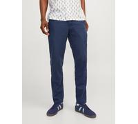 Chinohose JACK & JONES "JPSTACE SUMMER CHINO PANT SN", Herren, Gr. 34, Länge 32, navy blazer, Web, Obermaterial: 70% Baumwolle, 30% Leinen, unifarben, slim fit knöchellang, Hosen Chinohose, mit Reißve