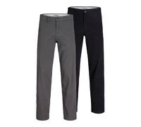 Chinohose JACK & JONES "JPSTKANE DAVE CHINO 2PK MP NOOS", Herren, Gr. 29, Länge 32, schwarz (schwarz pack:asphalt), Web, Obermaterial: 98% Baumwolle, 2% Elasthan, unifarben, relaxed fit normal, Hosen