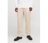 Chinohose JACK & JONES "JPSTKARL LAWRENCE LINEN CHINO SN", Herren, Gr. S, N-Gr, beige (silber lining), Web, Obermaterial: 100% Leinen, unifarben, relaxed fit lang, Hosen Chinohose, Leinen, locker gesc