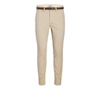 Chinohose JACK & JONES "JPSTMARCO ADAM BELTED CHINO", Herren, Gr. 33, Länge 34, string, Web, Obermaterial: 98% Baumwolle, 2% Elasthan, unifarben, slim fit knöchellang, Hosen Chinohose (28307920-33) st