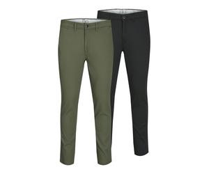 Chinohose JACK & JONES "SLIM FIT MARCO 2PCS", Herren, Gr. 36, Länge 34, schwarz, Twill, Obermaterial: 98% Baumwolle, 2% Elasthan, schmal lang, Hosen Chinohose (60925302-36) schwarz