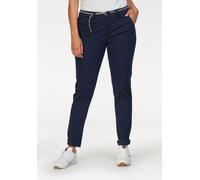 Chinohose KANGAROOS, Damen, Gr. 46, N-Gr, blau (marine), Web, Obermaterial: 98% Baumwolle, 2% Elasthan, unifarben, gerade, unten schmal lang, Hosen Hose Chinohose, in schmaler Form, mit Kordel zu bind