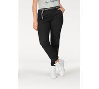 Chinohose KANGAROOS, Damen, Gr. 48, N-Gr, schwarz, Web, Obermaterial: 98% Baumwolle, 2% Elasthan, unifarben, gerade, unten schmal lang, Hosen Hose Chinohose, in schmaler Form, mit Kordel zu binden (20