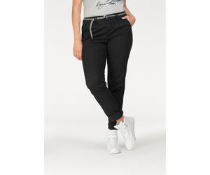 Chinohose KANGAROOS, Damen, Gr. 48, N-Gr, schwarz, Web, Obermaterial: 98% Baumwolle, 2% Elasthan, unifarben, gerade, unten schmal lang, Hosen Hose Chinohose, in schmaler Form, mit Kordel zu binden (20