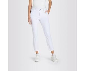 Chinohose MAC "CHINO turn up", Damen, Gr. 36, N-Gr, weiß, Web, Obermaterial: 96% Baumwolle, 4% Elasthan, unifarben, slim fit knöchelfrei, Hosen Chinohose, mit dezentem Glanz, elegant und sportiv zugle
