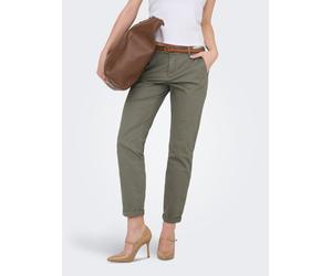 Chinohose ONLY "ONLBIANA - Chinohose mit Gürtel und Umschlagsaum", Damen, Gr. 34, Länge 32, smokey olive, Web, Obermaterial: 98% Baumwolle, 2% Elasthan, unifarben, slim fit knöchellang, Hosen Chinohos