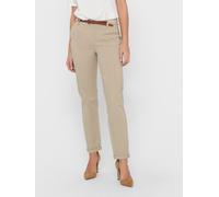 Chinohose ONLY "ONLBIANA - Chinohose mit Gürtel und Umschlagsaum", Damen, Gr. 34 (XS), N-Gr, braun (humus), Web, Obermaterial: 98% Baumwolle, 2% Elasthan, unifarben, slim fit knöchellang, Hosen Chinoh