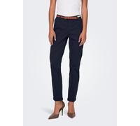 Chinohose ONLY "ONLBIANA - Chinohose mit Gürtel und Umschlagsaum", Damen, Gr. 36 (S), N-Gr, blau (night sky), Web, Obermaterial: 98% Baumwolle, 2% Elasthan, unifarben, slim fit knöchellang, Hosen Chin