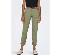 Chinohose ONLY "ONLBIANA - Chinohose mit Gürtel und Umschlagsaum", Damen, Gr. 38 (M), N-Gr, grün (aloe), Web, Obermaterial: 98% Baumwolle, 2% Elasthan, unifarben, slim fit knöchellang, Hosen Chinohose