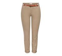 Chinohose ONLY "ONLBIANA - Chinohose mit Gürtel und Umschlagsaum", Damen, Gr. 40, Länge 32, sepia tint, Web, Obermaterial: 98% Baumwolle, 2% Elasthan, unifarben, slim fit knöchellang, Hosen Chinohose,