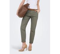 Chinohose ONLY "ONLBIANA - Chinohose mit Gürtel und Umschlagsaum", Damen, Gr. 40, Länge 32, smokey olive, Web, Obermaterial: 98% Baumwolle, 2% Elasthan, unifarben, slim fit knöchellang, Hosen Chinohos