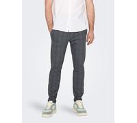 Chinohose ONLY & SONS "ONSMARK SLIM CHECK 020919 PANT NOOS", Herren, Gr. 33, Länge 34, blau (marineblaus), Web, Obermaterial: 64% Viskose, 31% Polyester, 5% Elasthan, unifarben, slim fit knöchellang,