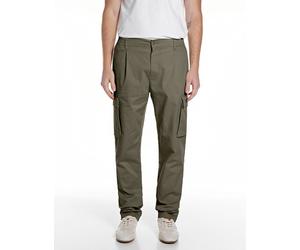 Chinohose REPLAY "Adhann", Herren, Gr. 32, Länge 32, tundra grün, Twill, Obermaterial: 97% Baumwolle, 3% Elasthan, unifarben, lang, Hosen Chinohose, aus Twill mit Cargotaschen, Tapered Fit (78733763-3