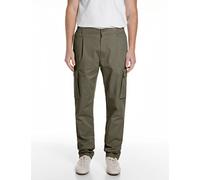 Chinohose REPLAY "Adhann", Herren, Gr. 33, Länge 32, grün (tundra grün), Twill, Obermaterial: 97% Baumwolle, 3% Elasthan, unifarben, lang, Hosen Chinohose, aus Twill mit Cargotaschen, Tapered Fit (787