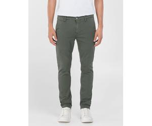 Chinohose REPLAY "ZEUMAR", Herren, Gr. 30, Länge 32, grün (military grün), Web, Obermaterial: 91% Baumwolle, 6% Elastomultiester, 3% Elasthan, unifarben, slim fit normal, Hosen Chinohose, Slim Fit (32